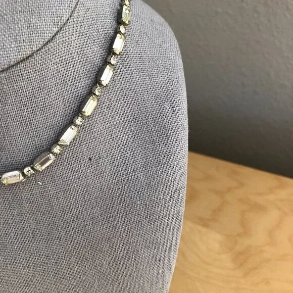 Vintage Weiss Signed Baguette Radiant Crystal Rhinestone Chain Necklace - Picture 5 of 10